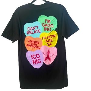 JSC "Jeffree Star Approved"Black Statements Hearts Colorful Influencer T-Shirt M